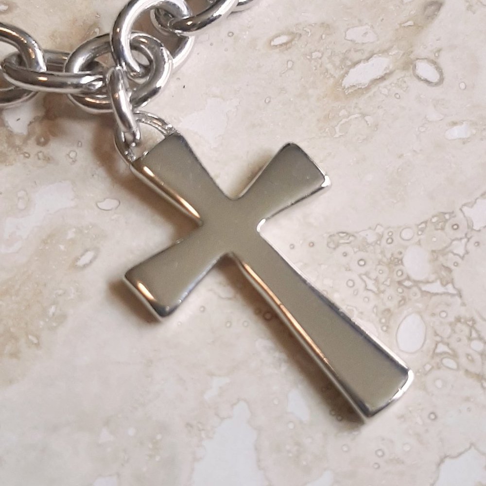 Silver Tone Bronze Milor Italy Cross Charm Bracelet - Picture 2 of 6